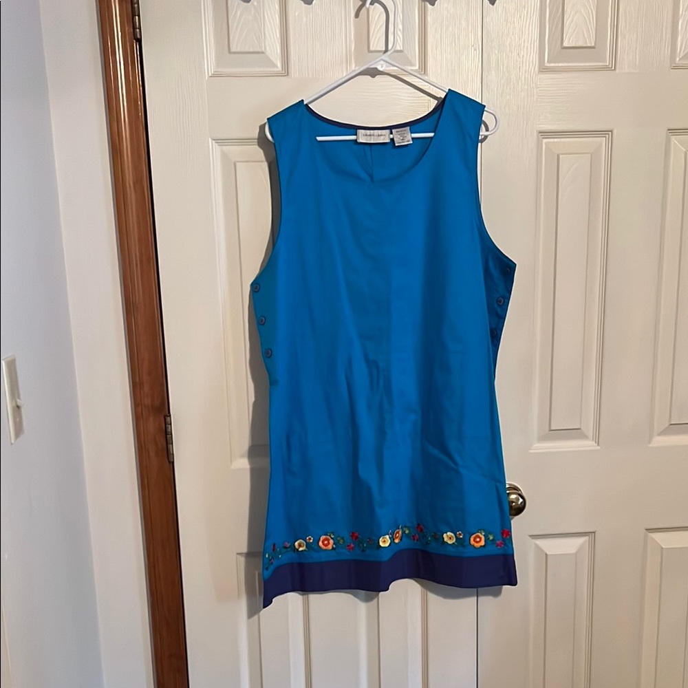 Blue Embellished Tank Midi Dress Lemon Grass XL Teacher Chic!